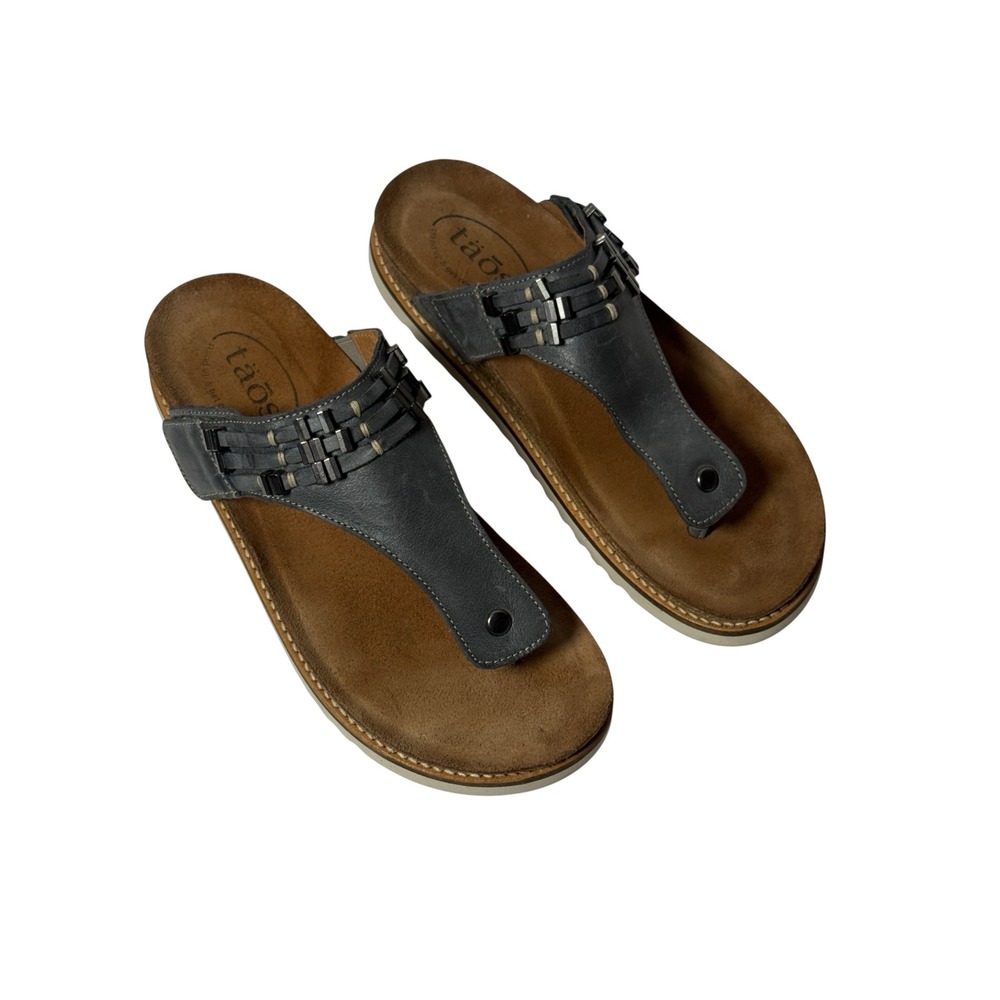 Taos Footwear Brown and Black Leather Thong Sandals